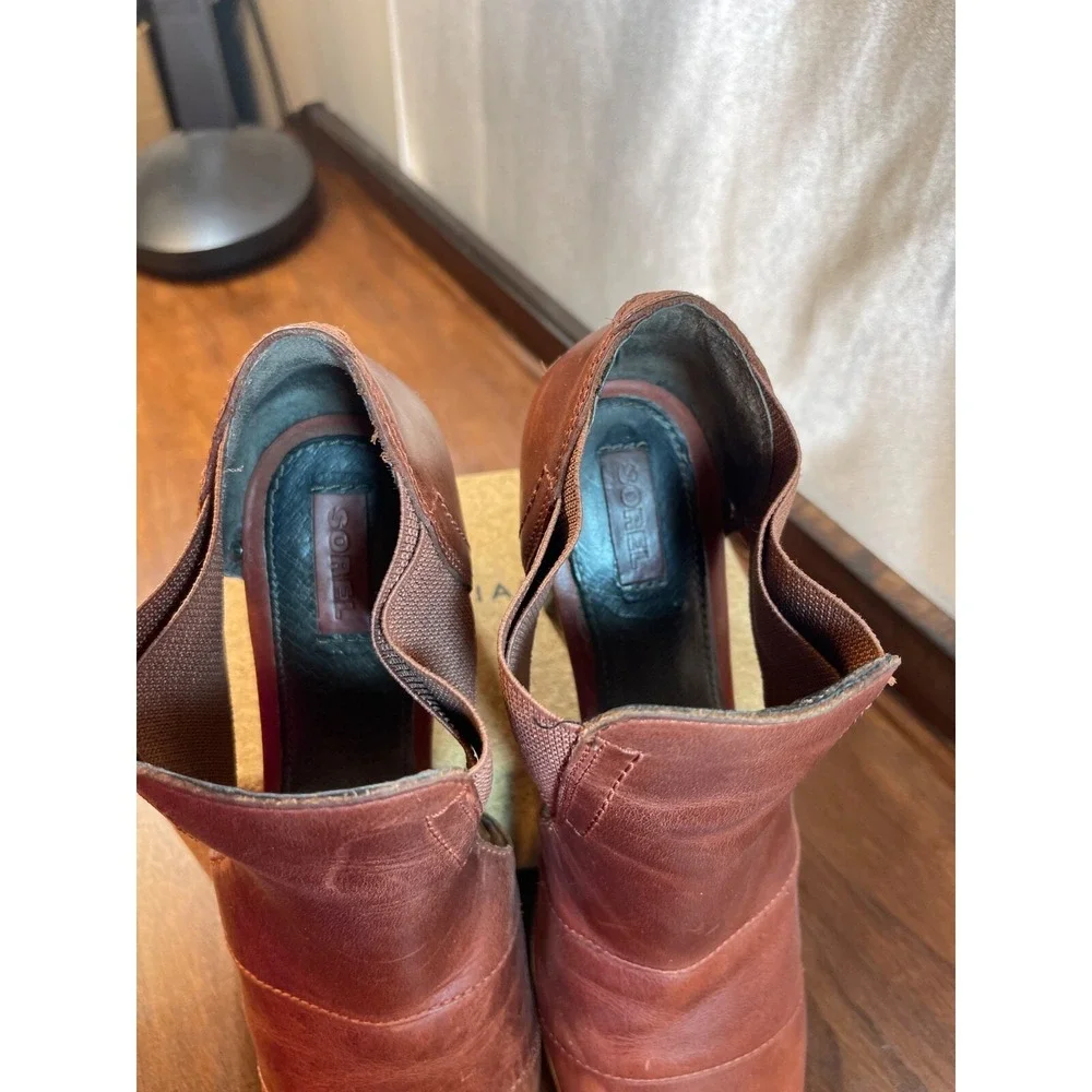 Women's Sorel Addington Cut Out Brown Leather Ankle Boots Size 10 US Casual Fall